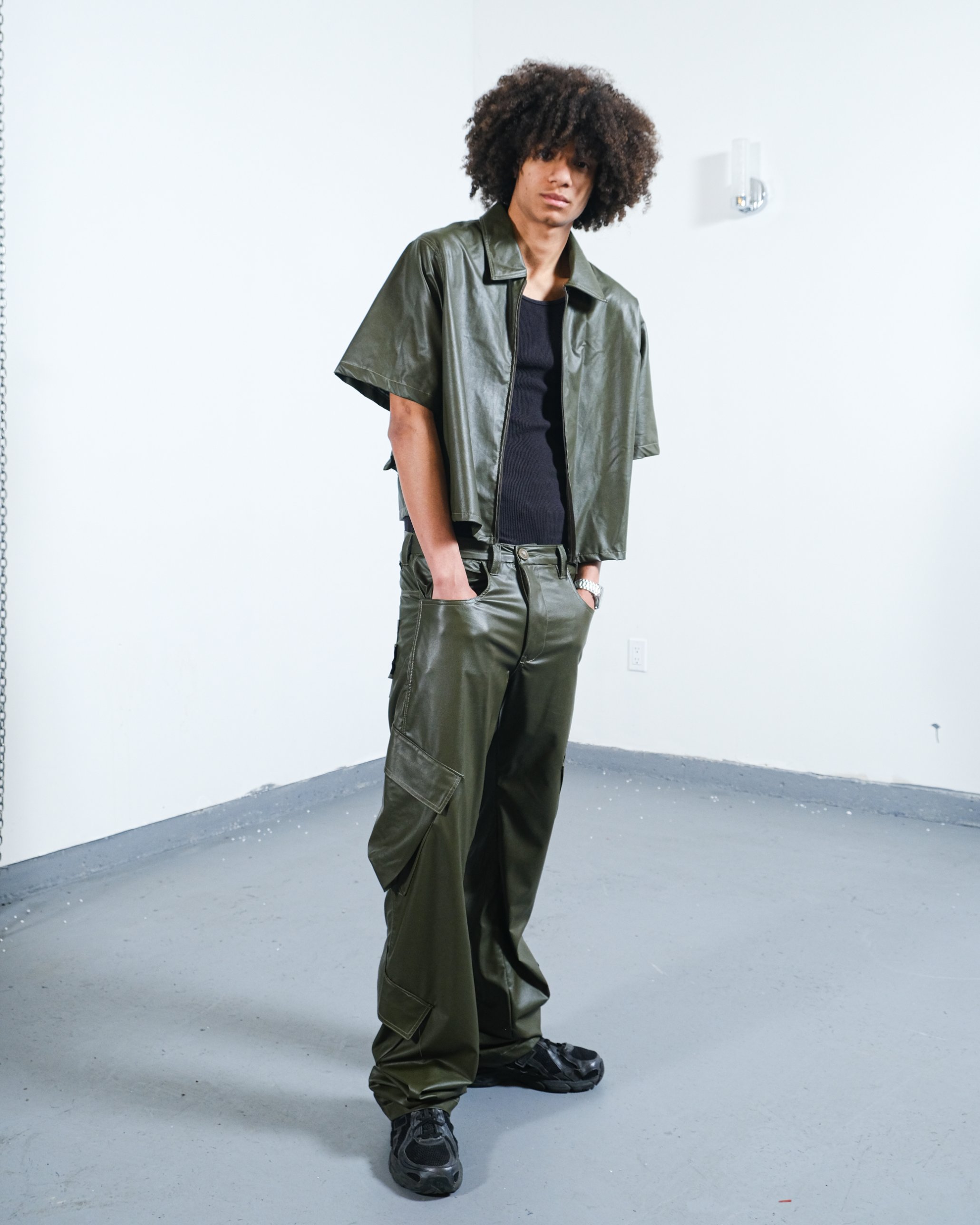 UGLIE look 09, olive utility shirt and cargo trouser set